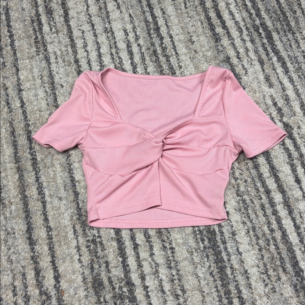 SHEIN Pink Knotted Crop Top